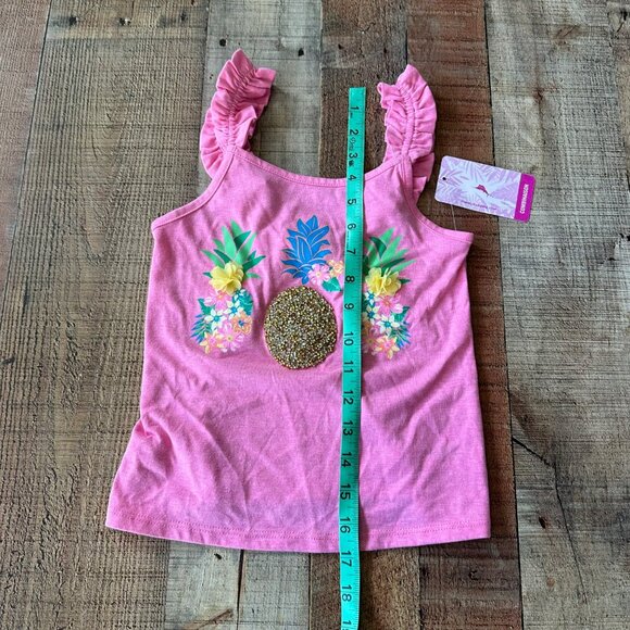 Tommy Bahama Pink Girls Pineapple Tank Top Ruffle Sleeves NWT S 5/6 - Picture 3 of 7